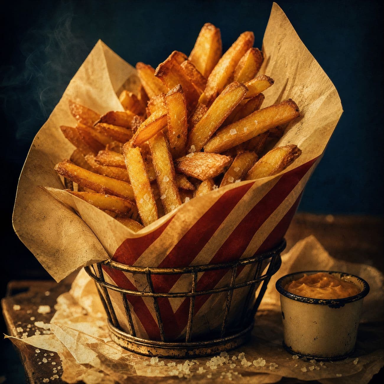 Handskurna pommes i randig strut