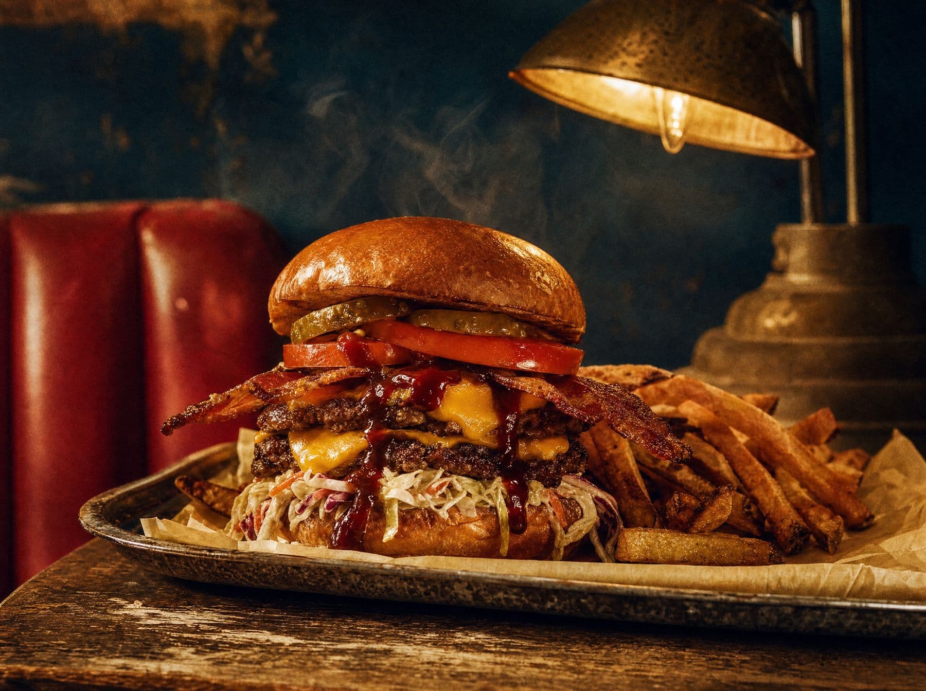 Månadens burgare hos Kingen's: coleslaw, cheddar, bacon och hemmagjord BBQ-sås